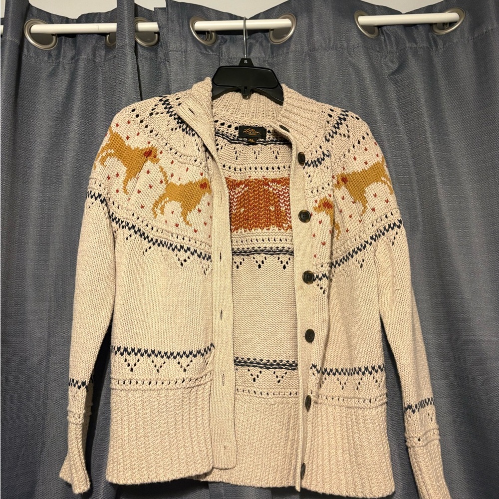 Women's Cream Cardigan Sweater with Dog Pattern